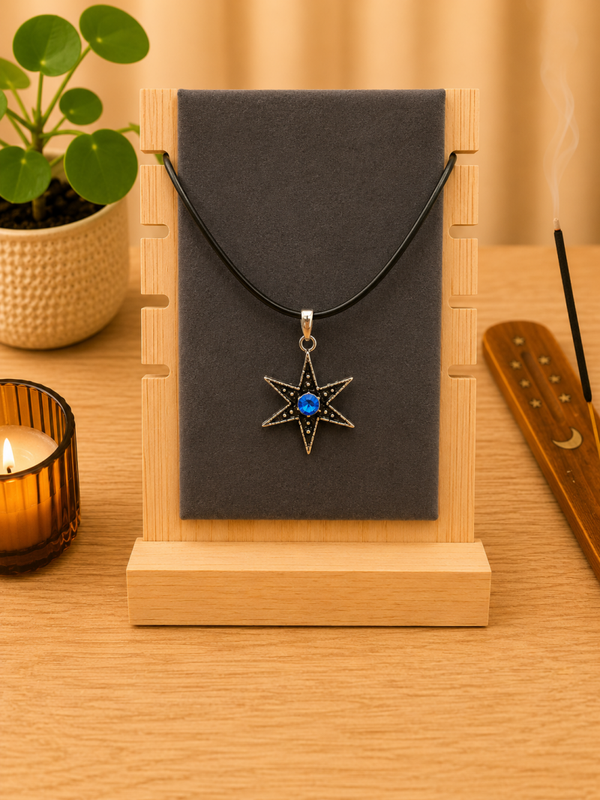Colgante estrella 6 puntas de Acero Inoxidable con Circonita Azul