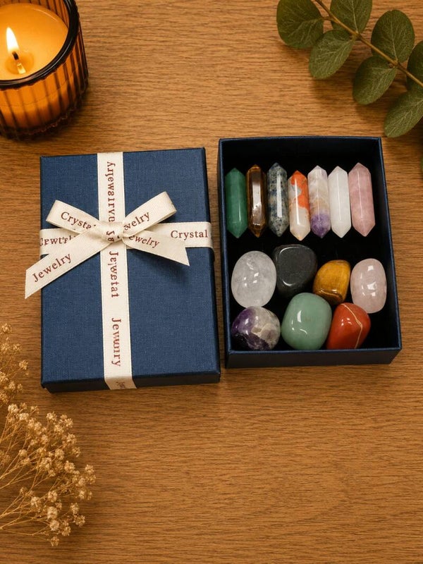 Set de Gemas de los 7 Chakras con Puntas y Piedras Rodadas