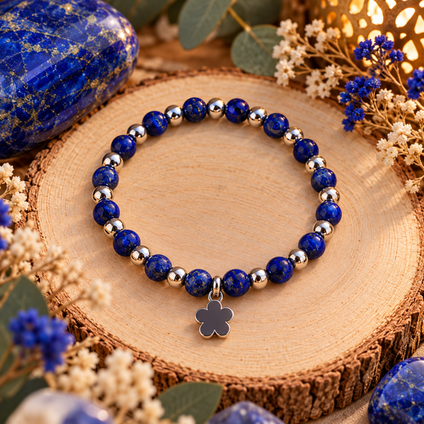 Pulsera de Lapislázuli con Flor de Acero