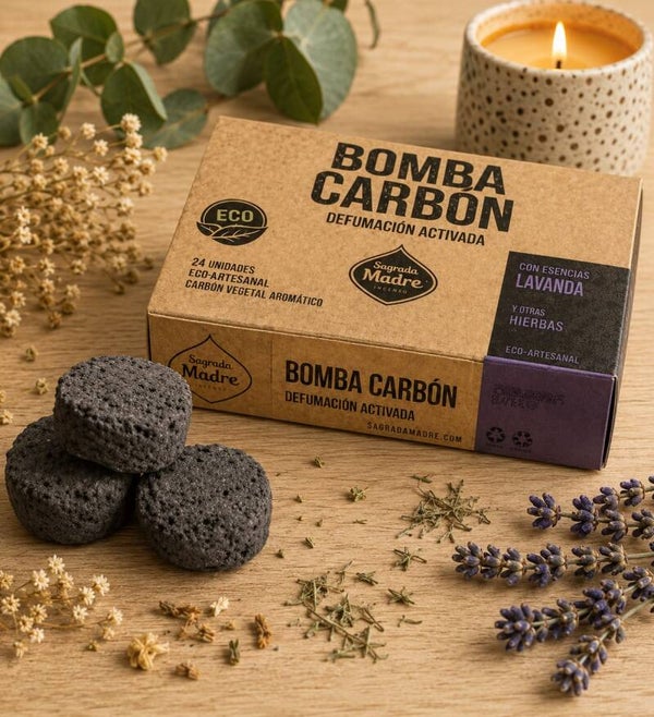 Bomba Carbón Defumación Activada de Lavanda para calma y purificación.