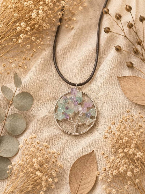 colgante de fluorita con el arbol de la vida