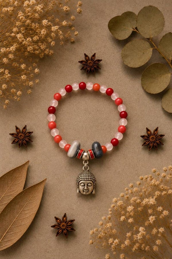 pulsera buda de cuarzo rosa y nácar tintado