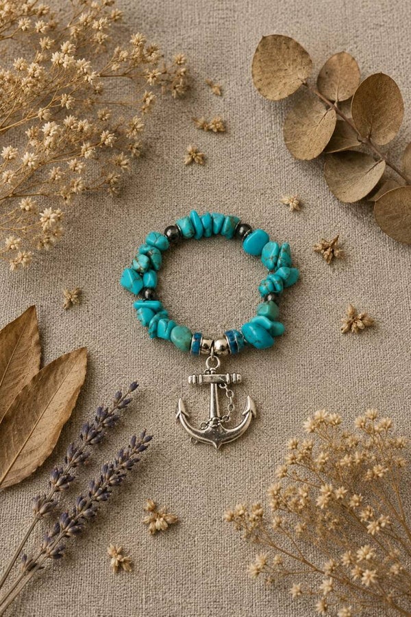 pulsera ancla turquesa con cuarzo ahumado