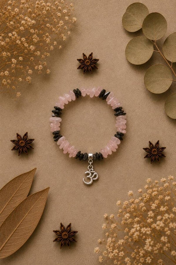 Pulsera OM con cuarzo rosa y onix