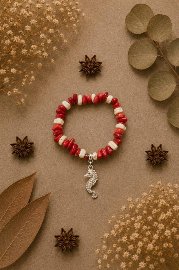 Pulsera marina de coral y howlita