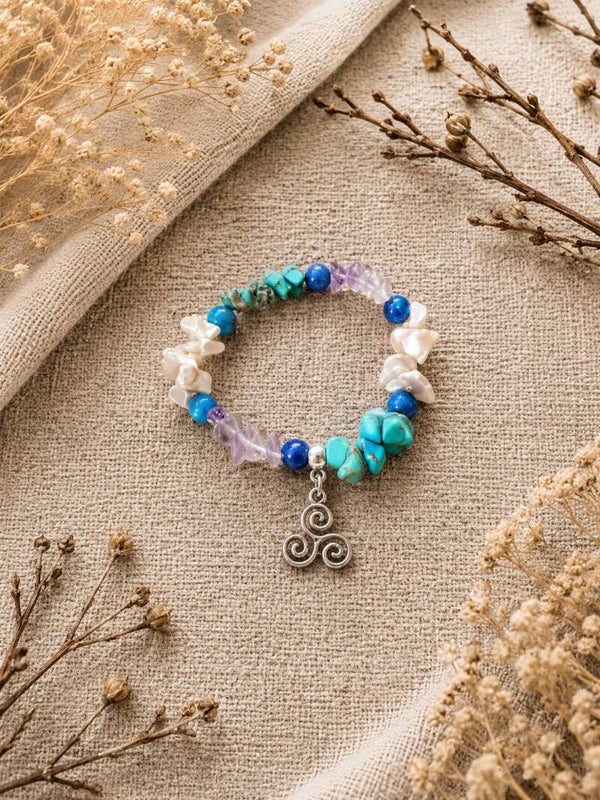 Pulsera ágatas, turquesa, howlita y fluorita y protección