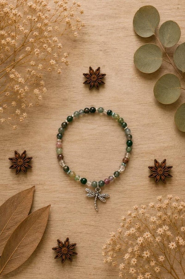 Pulsera ágata musgo con libélula