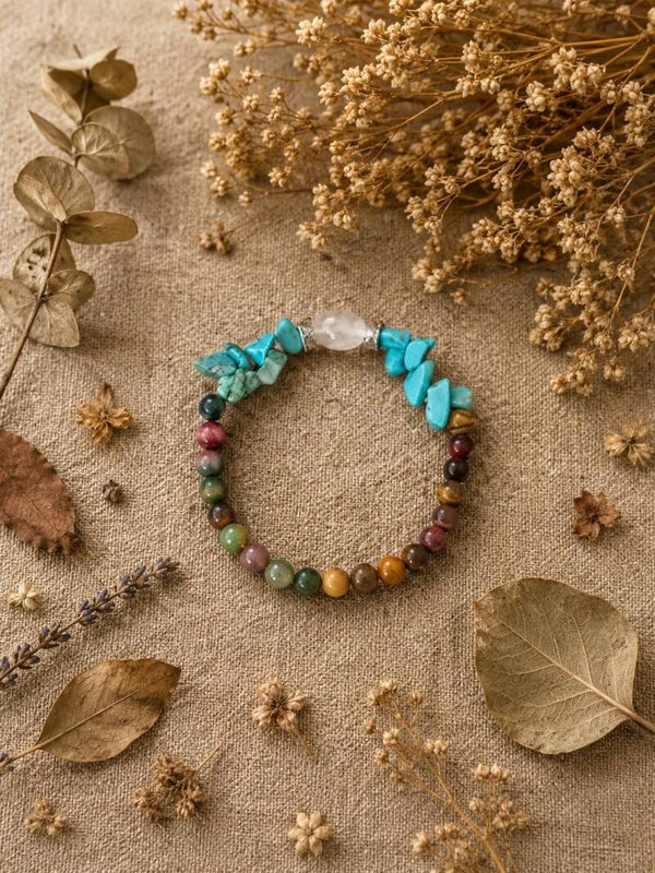 pulsera libertad con turquesa, ágata y ojo de tigre
