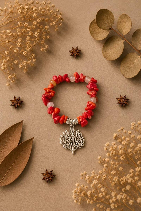 pulsera árbol de la abundancia con coral y ágatas