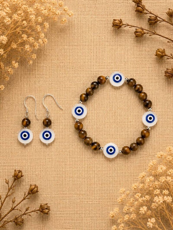 Conjunto de ojo turco y ojo de tigre (pendientes en plata)