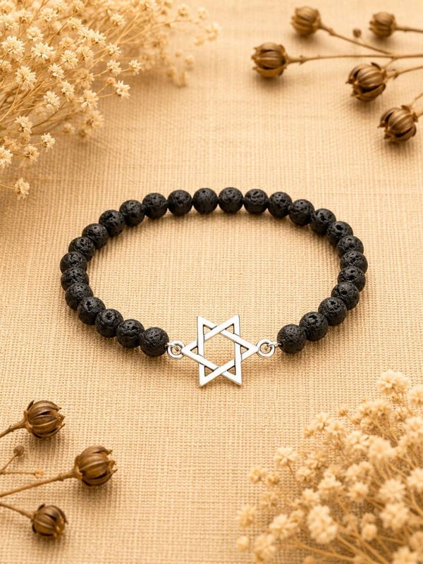 pulsera de piedra volcánica y estrella de david