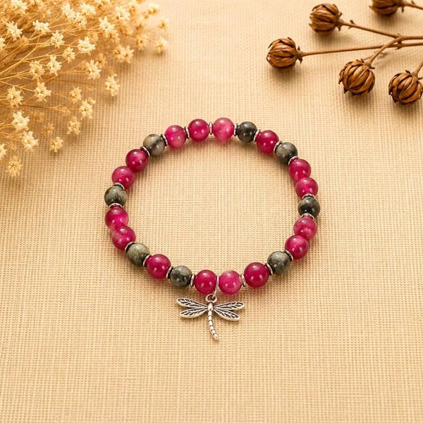 pulsera de obsidiana nevada y agata rosa