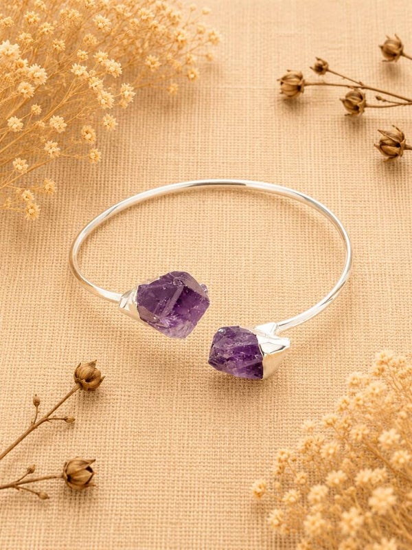 Brazalete Amaterasu amatista bañado en plata