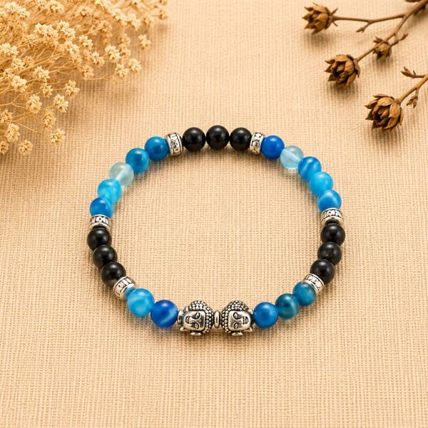 Pulsera buda de agata azul y onix