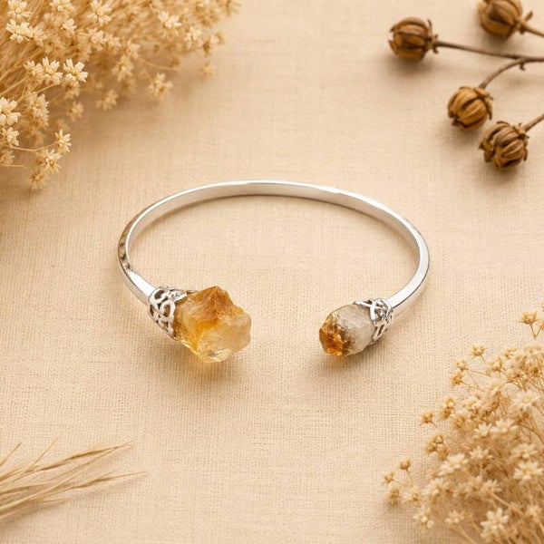 Brazalete Amaterasu citrino bañado en plata
