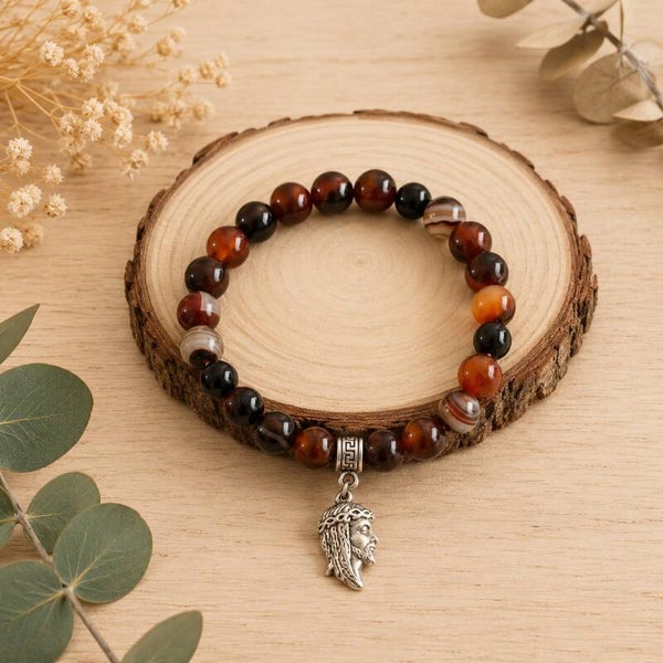 pulsera del cristo con ágata marrón