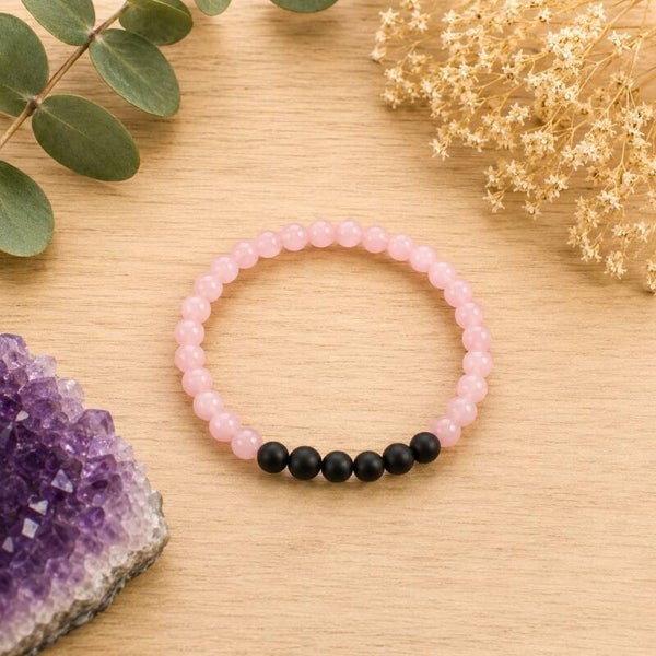 Pulsera de ojo de gato rosa con onix