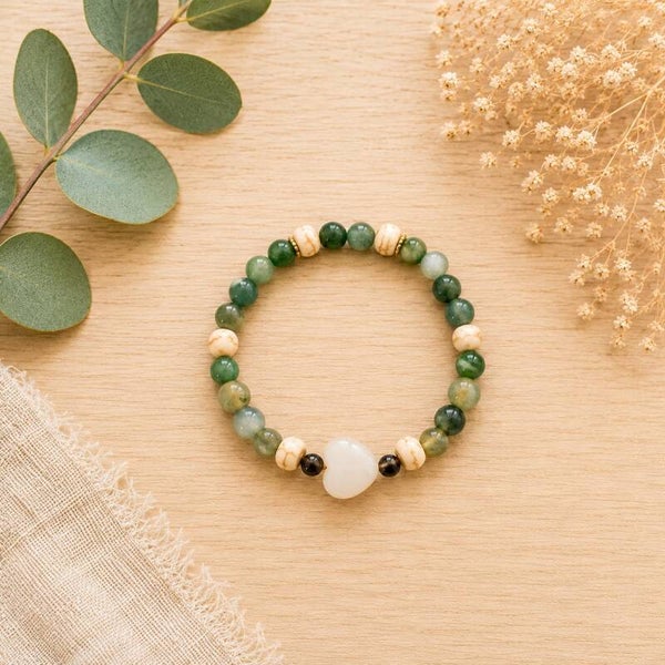 Pulsera howlita, ágata dragón y ágata musgo
