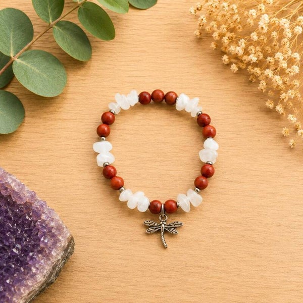 pulsera de jaspe rojo y cuarzo