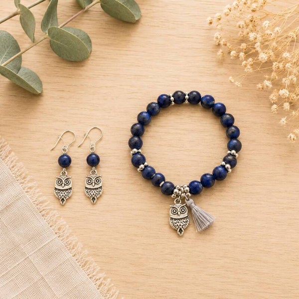 Conjunto búho con lapislázuli (pendientes en plata)