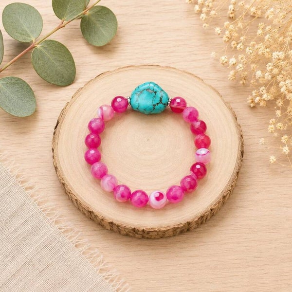 Pulsera ágata rosa y turquesa