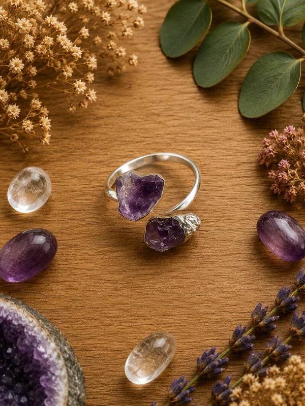 Anillo Amaterasu amatista bañado en plata