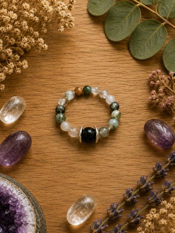 Anillo de agata musgo y onix