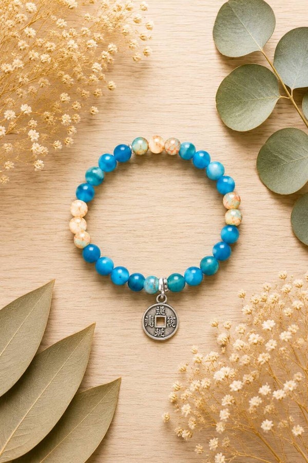 Pulsera de ágatas con moneda china de la abundancia