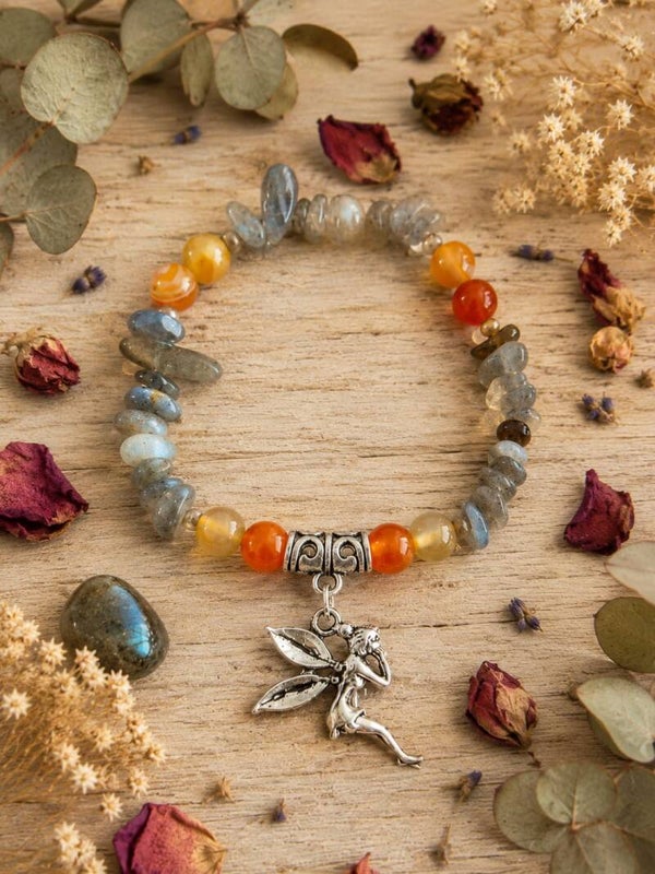 pulsera de agata naranja y labradorita