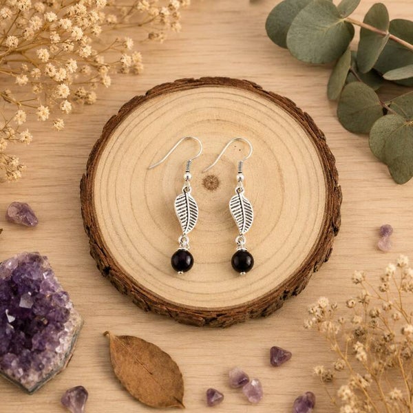 pendientes hoja de amatista bañado el plata