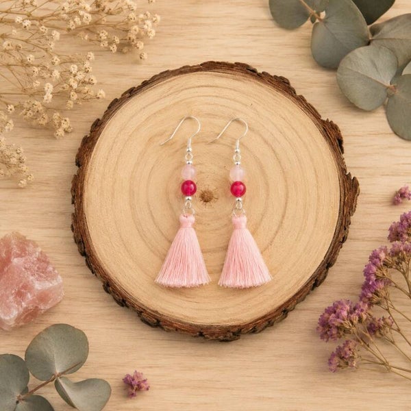 pendientes de ágata rosa y cuarzo rosa