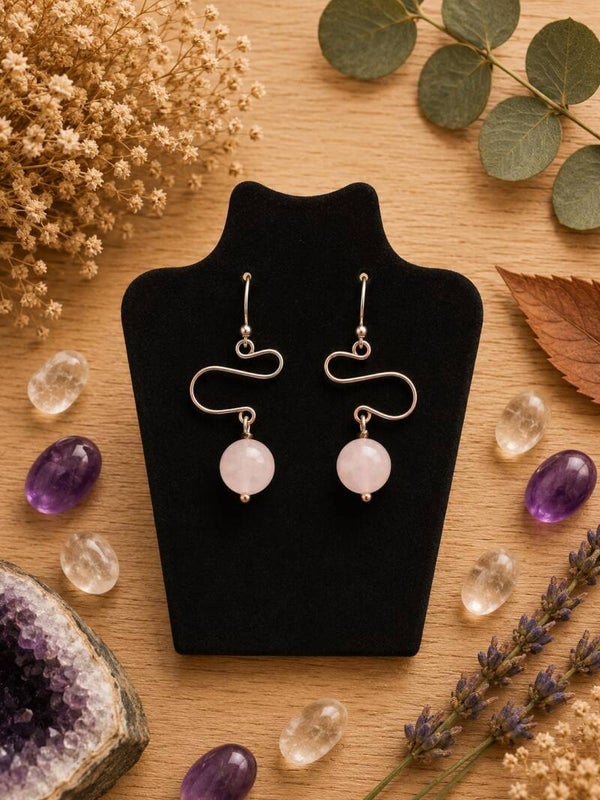pendientes de cuarzo rosa en plata