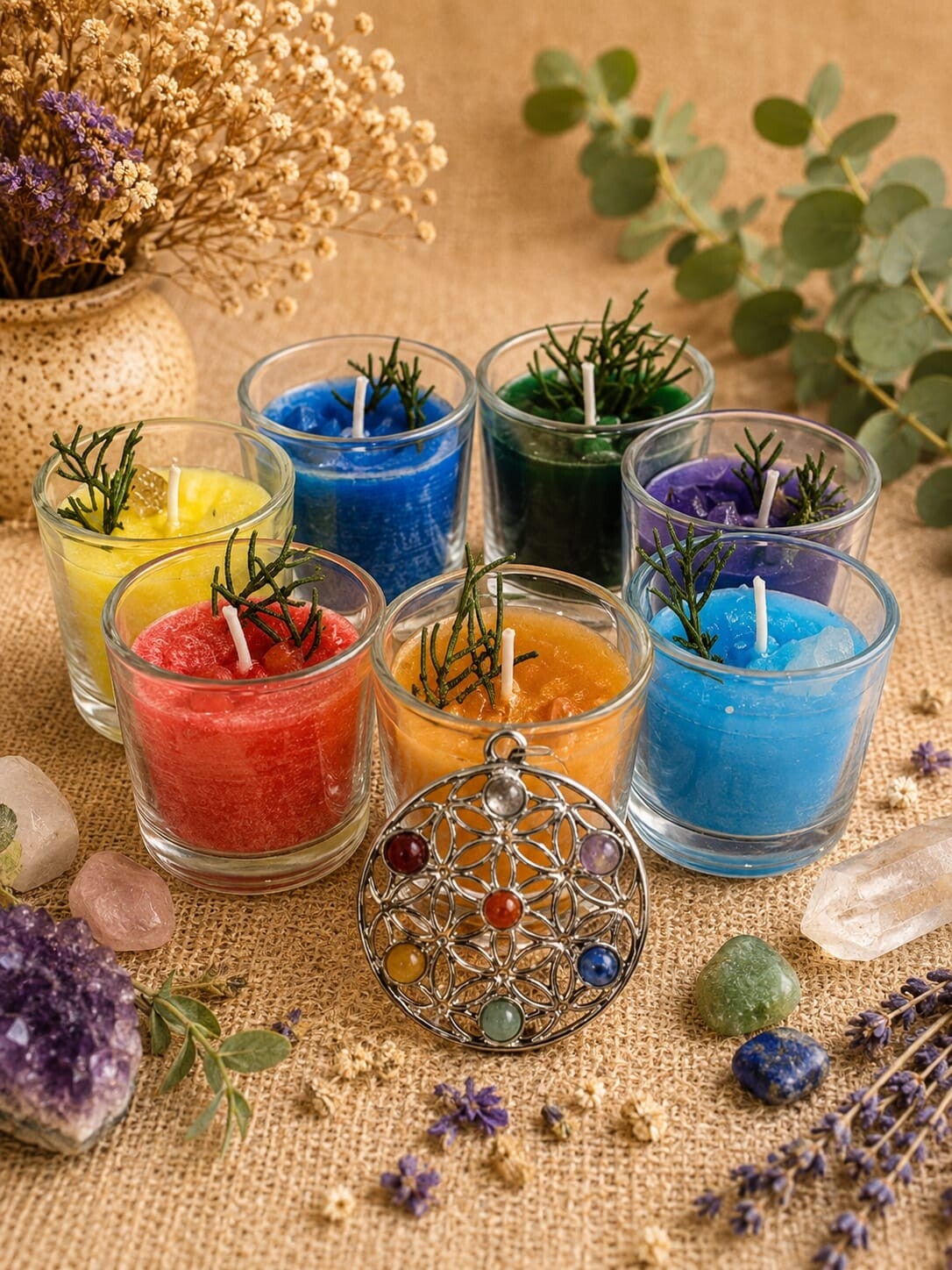 Kit velas de los chakras con colgante