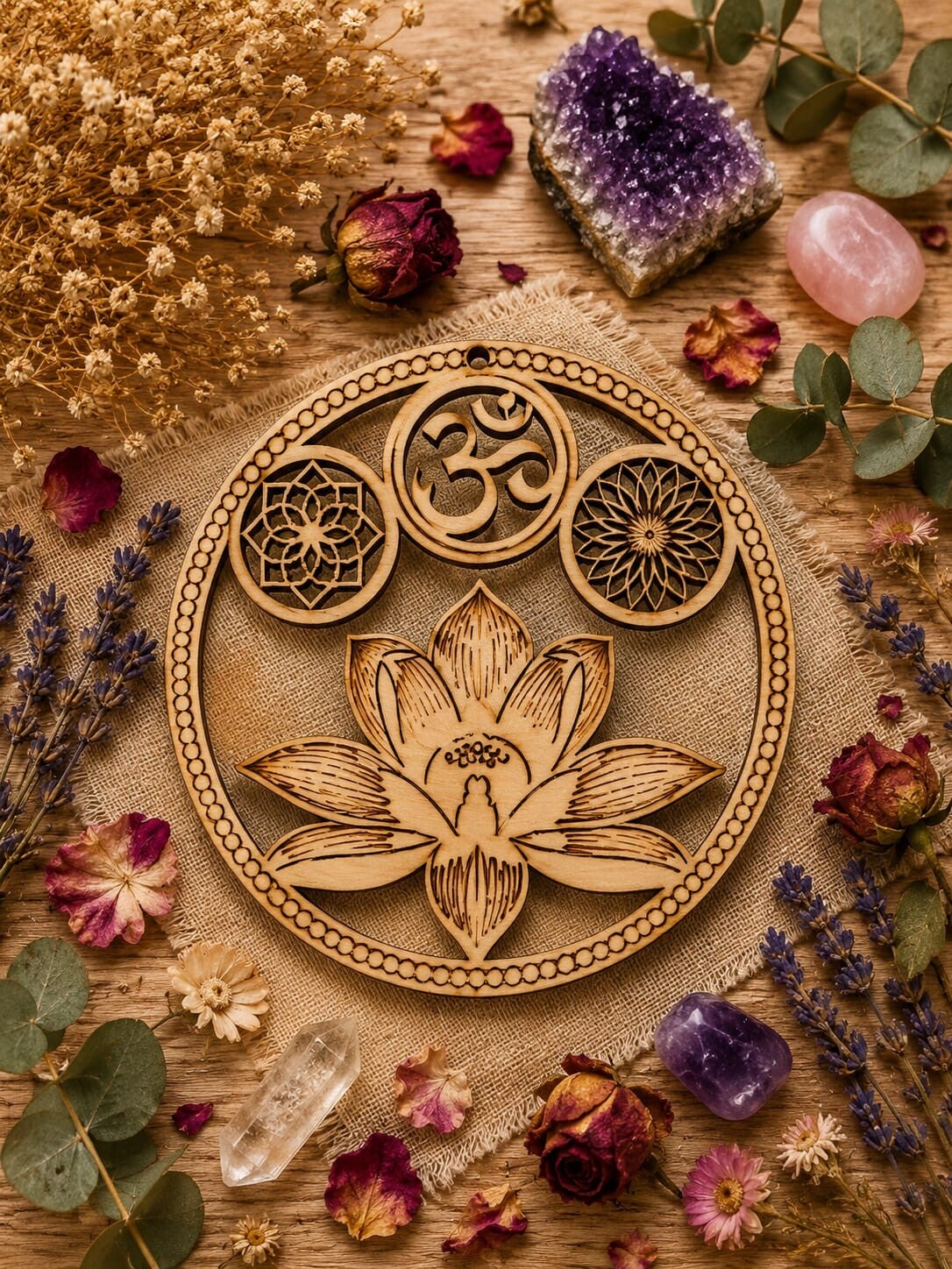 Colgador flor de lotus en madera