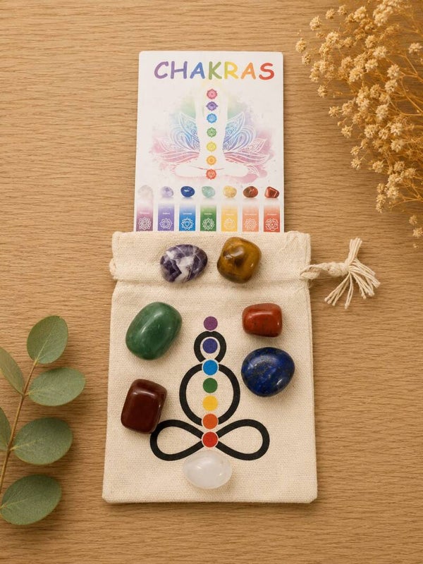 Bolsita de Piedras de los Siete Chakras con Bolsa de Tela e Instrucciones