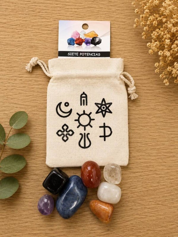 Bolsita de Piedras 7 Potencias con Bolsa de Tela e Instrucciones