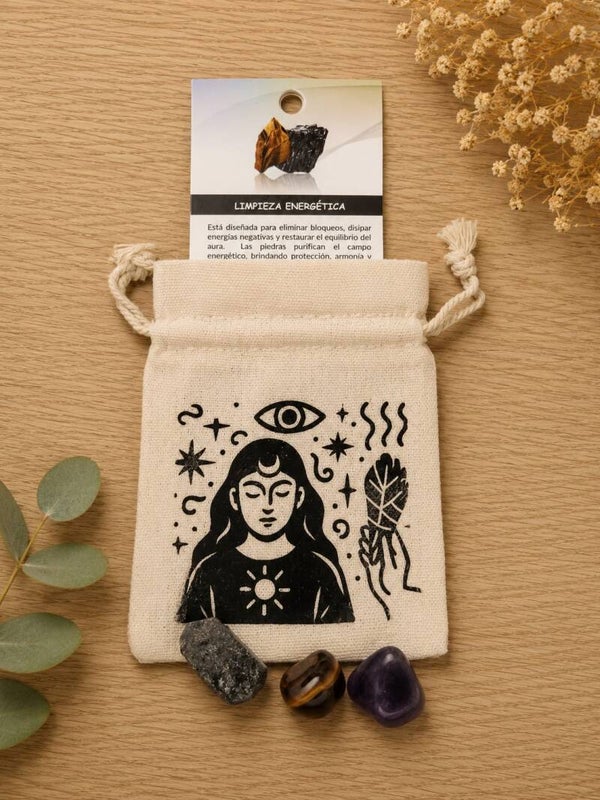 Bolsita de Piedras para Limpieza Energética con Bolsa de Tela e Instrucciones