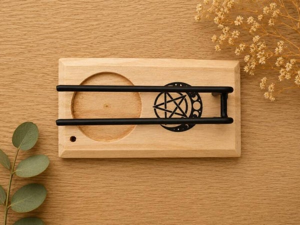 Quemador de Palo Santo de Madera con Pentagrama y Fases Lunares