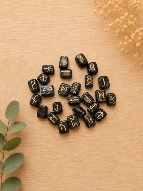 Juego de Runas de Piedra Natural de Larvikita