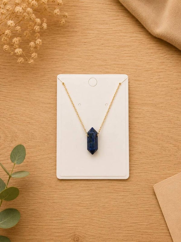 Collar de Acero con Colgante de Doble Punta de Lapislázuli – 42 + 5 cm