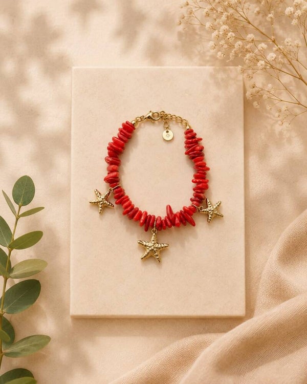 Pulsera de Acero con Chips de Nácar Rojo