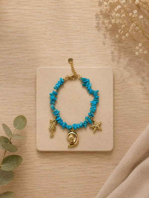 Pulsera de Acero con Chips de Turquesa
