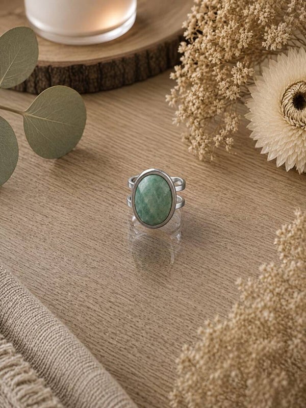 Anillo de Acero con Amazonita
