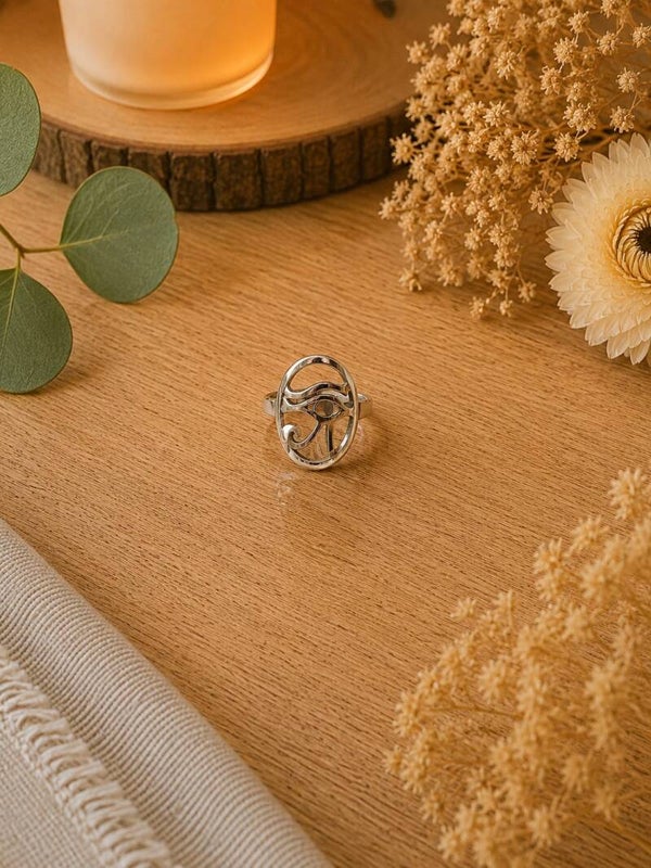 Anillo Ojo de Horus Ajustable en Acero