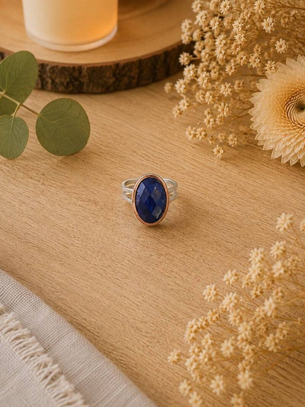 Anillo de Acero con Lapislázuli Facetado