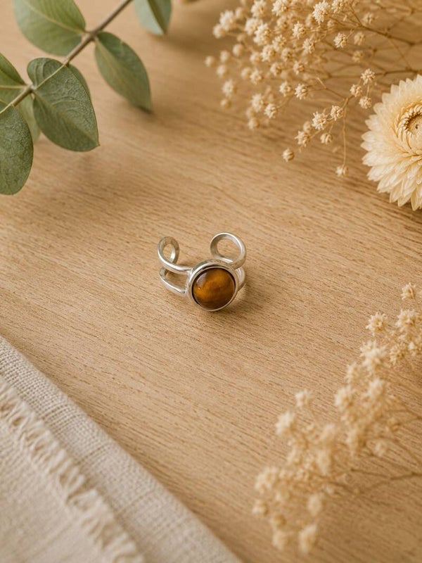 Anillo de Acero con Ojo de Tigre