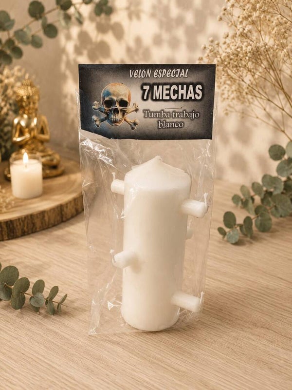 Velón Blanco de 7 Mechas – Limpieza, Purificación y Protección