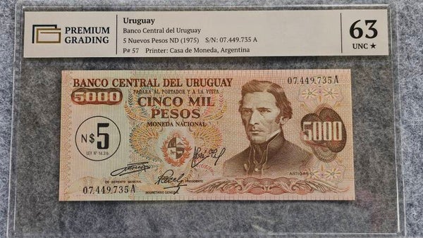 Uruguay - n.d. (1975) - 5 nuevos pesos - PG63 UNC*