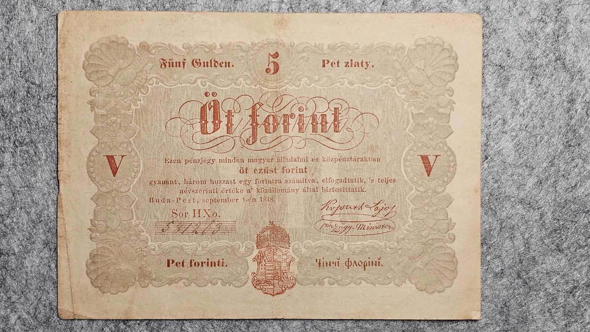 Hongrie - 1848 - 5 forint (Kossuth bankó)