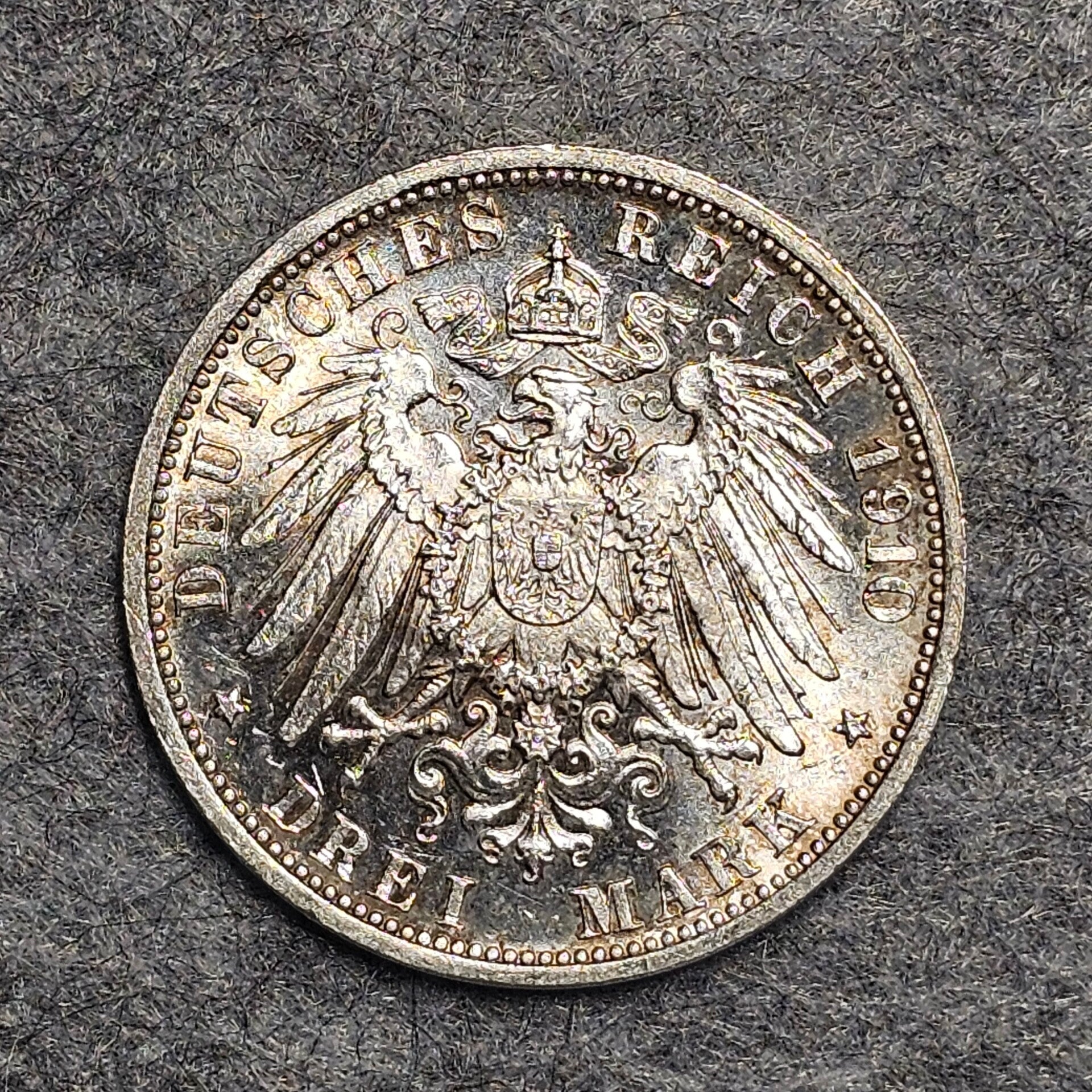 Allemagne, Royaume de Saxe - 1910 E - 3 marks (argent)